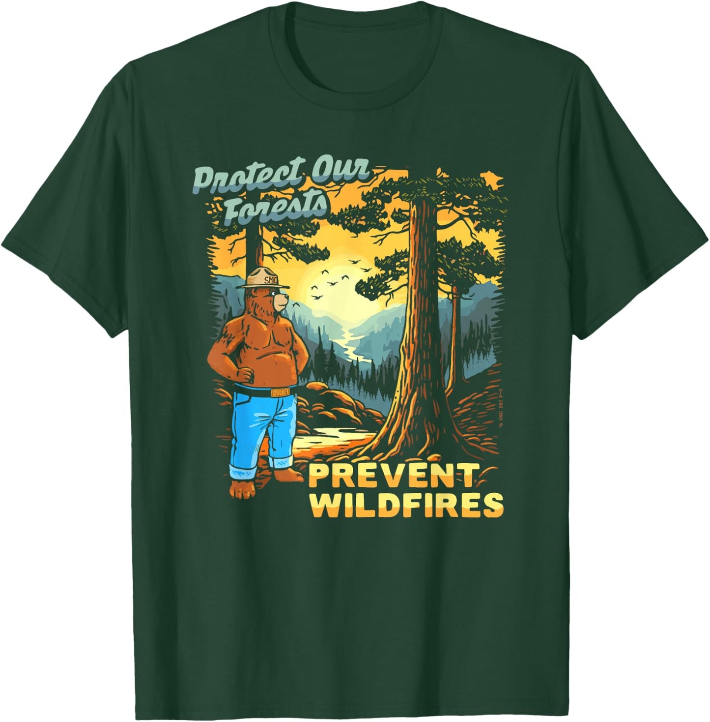 Smokey Bear Sunset Overlook - Protect Our Forests Retro Art T-Shirt - T-Shirt | Forest