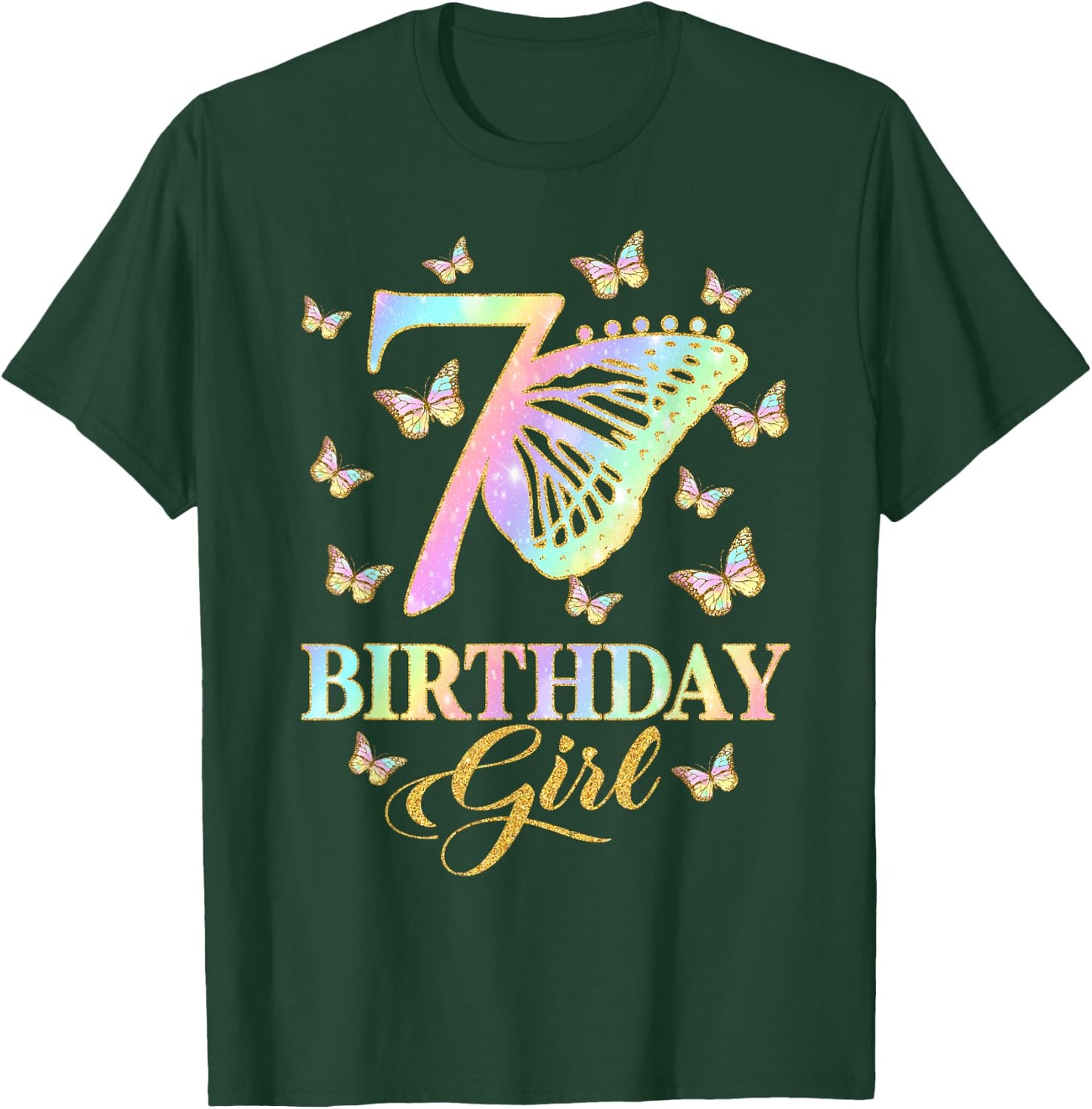 Butterfly 7th Birthday Outfit 7 Year Old Girl Kids Cute T-Shirt - T-Shirt | Forest