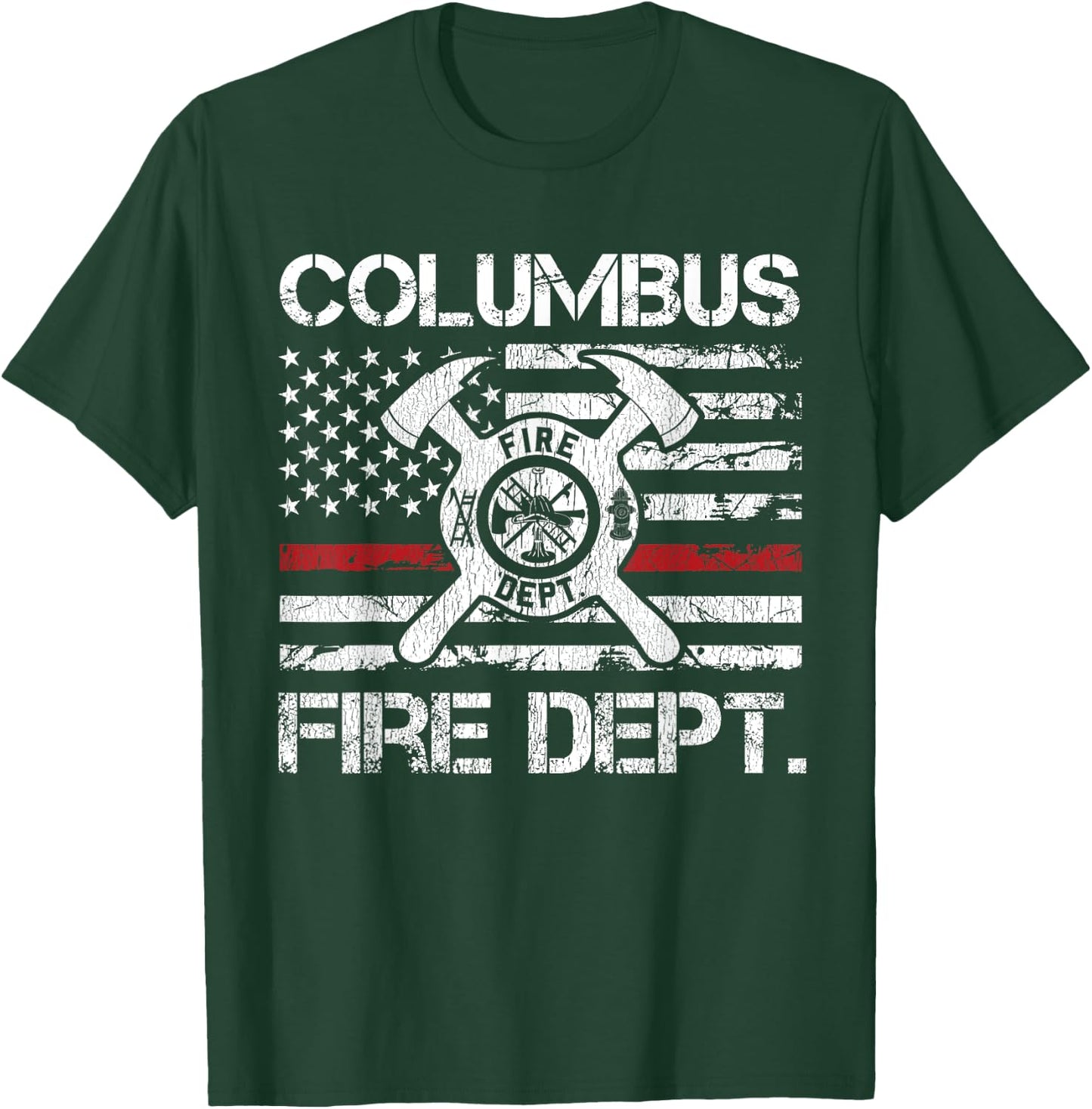 Columbus Ohio Fire Department Thin Red Line Logo T-Shirt - T-Shirt | Forest