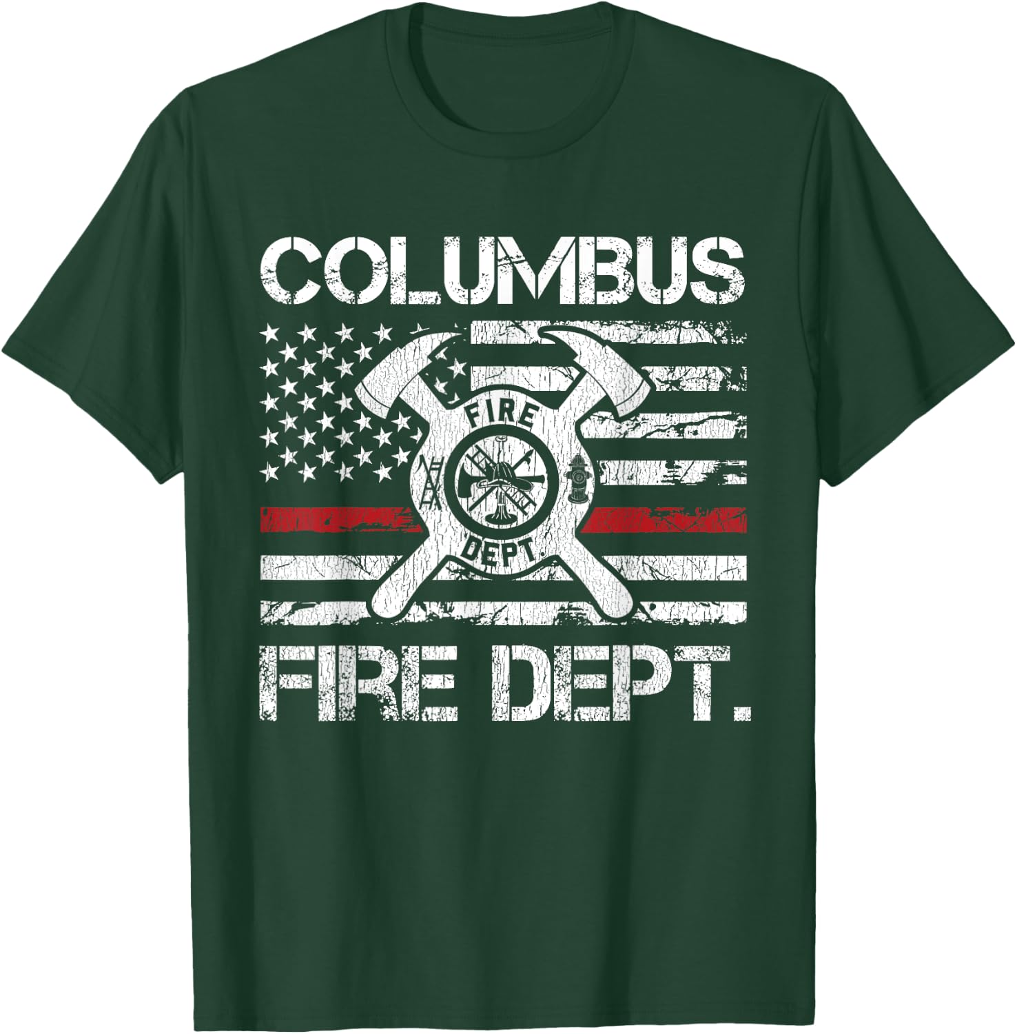 Columbus Ohio Fire Department Thin Red Line Logo T-Shirt - T-Shirt | Forest