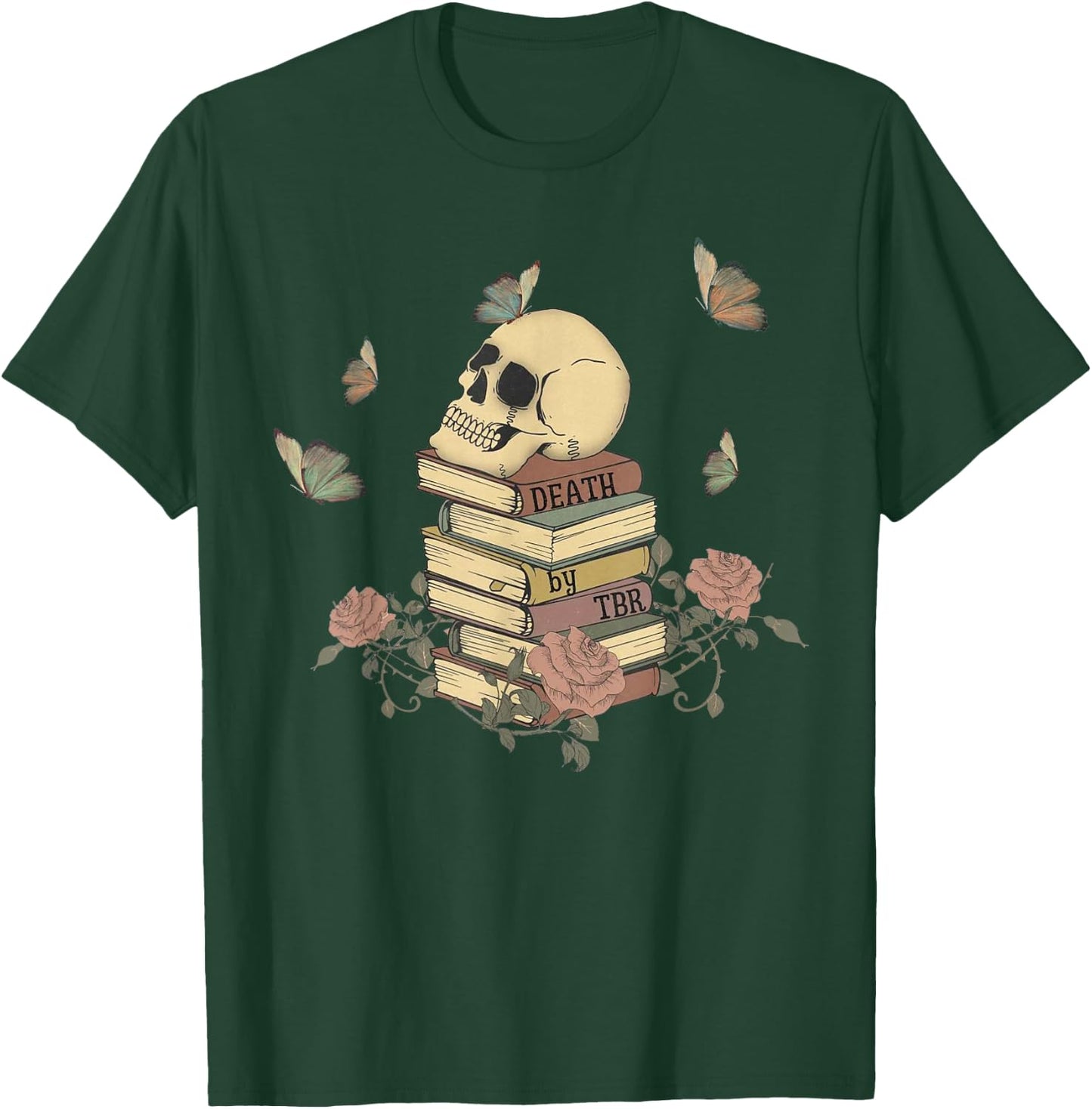 Funny Skull Roses And Butterfly Book Death By TBR Bookish T-Shirt - T-Shirt | Forest