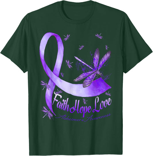 Faith Hope Love Alzheimer's Awareness Dragonfly T-Shirt - T-Shirt | Forest