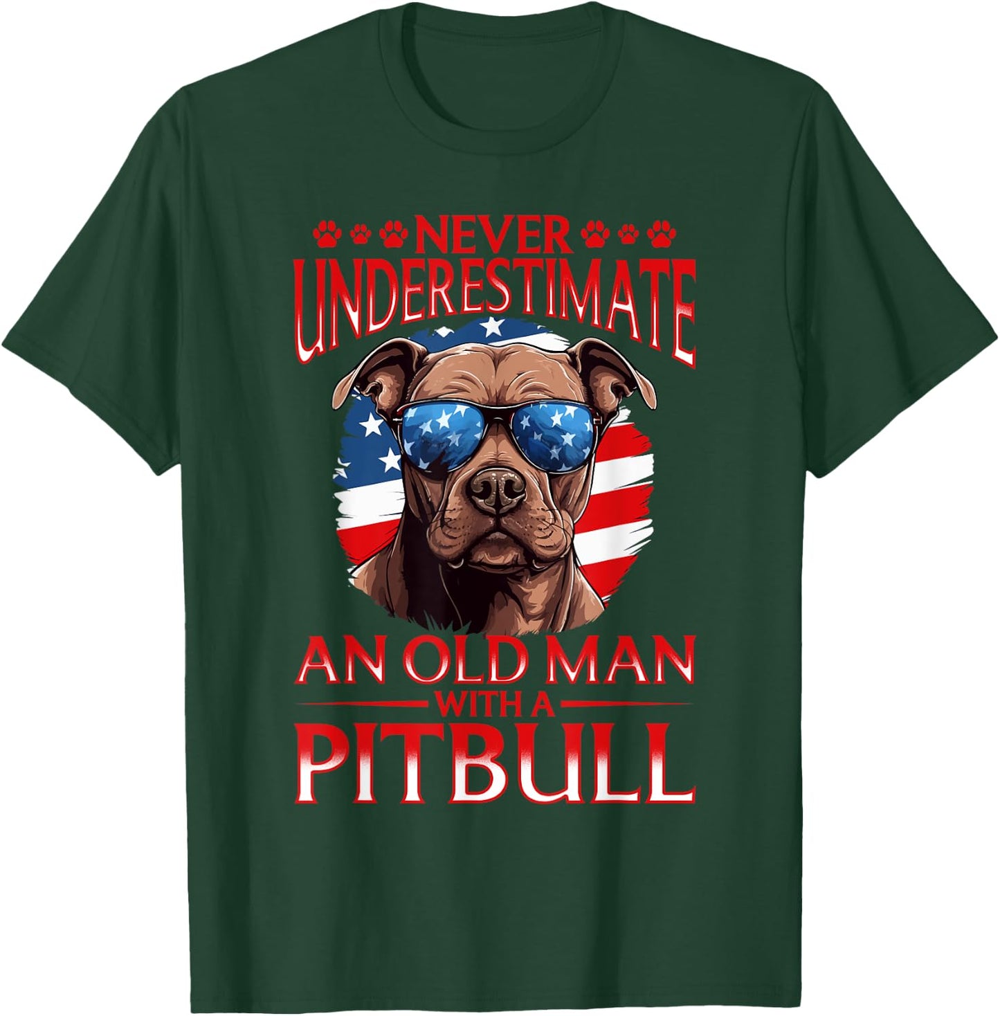 Pitbull Pittie Dog Breed Pet Never Underestimate an Old Man T-Shirt - T-Shirt | Forest