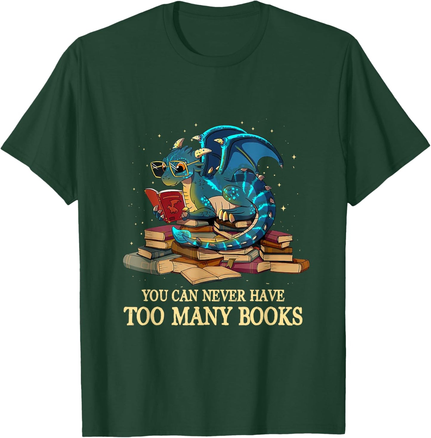 You Can Never Have Too Many Books Dragon Nerds Library Theme T-Shirt - T-Shirt | Forest
