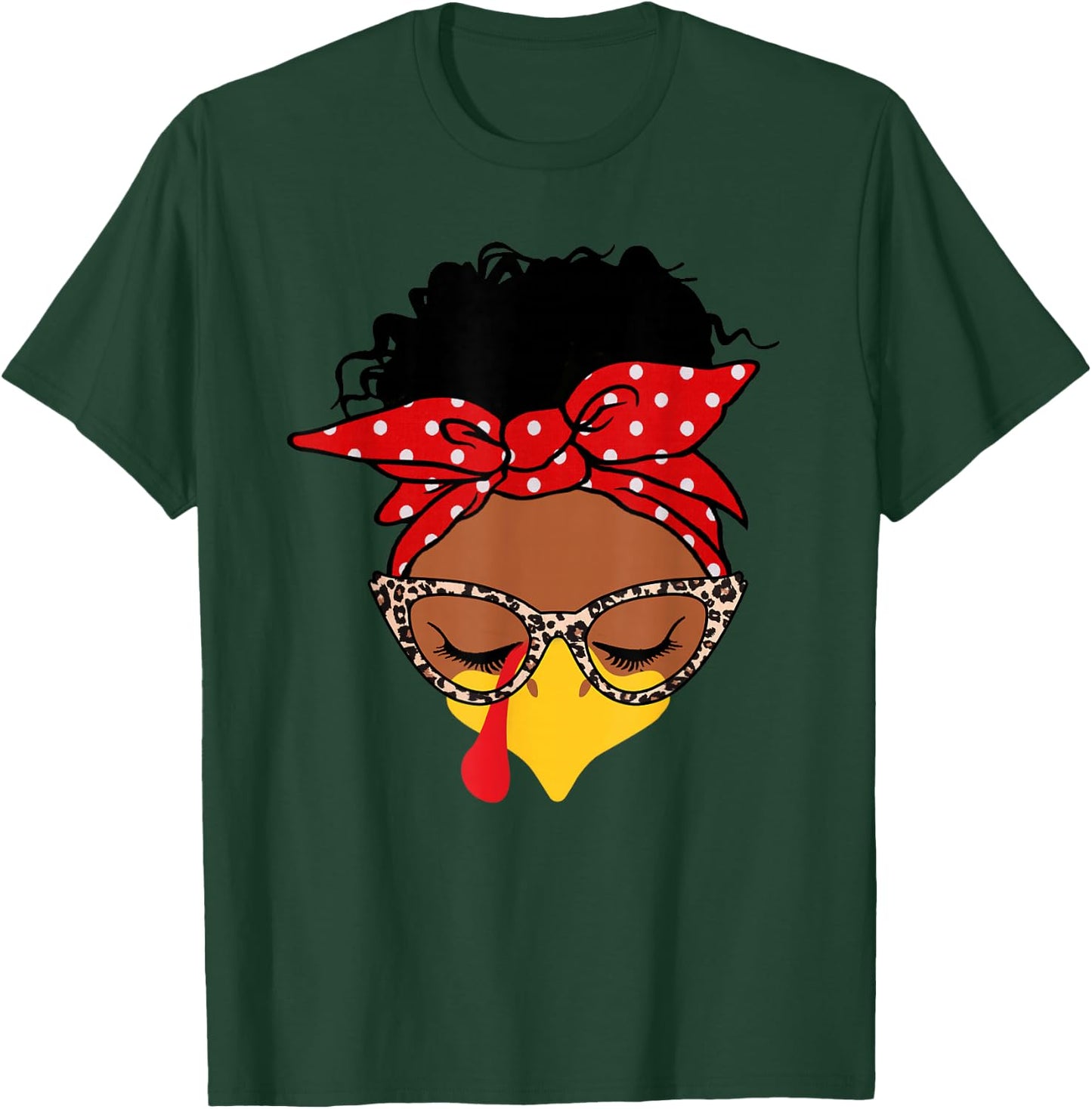 melanin messy bun Face Turkey funny Thanksgiving T-Shirt - T-Shirt | Forest