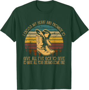 I Cross Boots Hat My Heart Classic Art Cowboy T-Shirt - T-Shirt | Forest