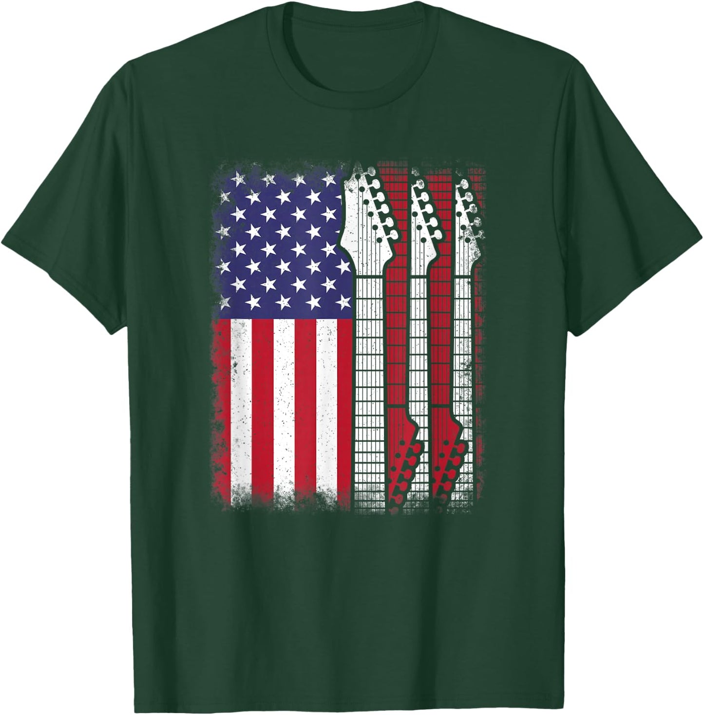 American Flag Electric Guitar Bass Guitarist Rock Music Men T-Shirt - T-Shirt | Forest