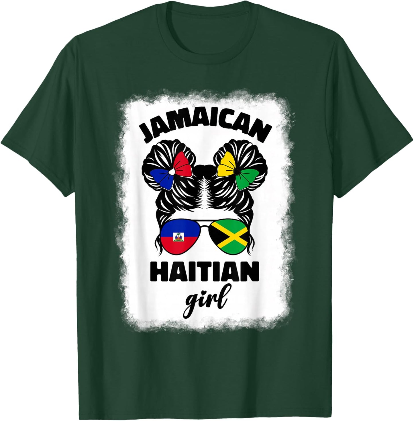 Half Jamaican Haitian Jamaica Flag Haiti Ayiti Kids Girls T-Shirt - T-Shirt | Forest