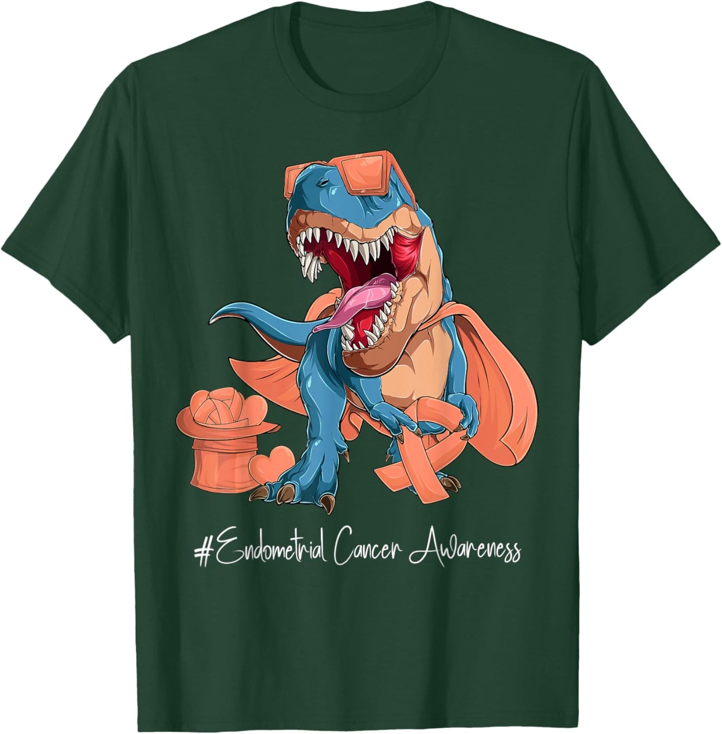 Endometrial Cancer Awareness Month Peach Ribbon Trex T-Shirt - T-Shirt | Forest