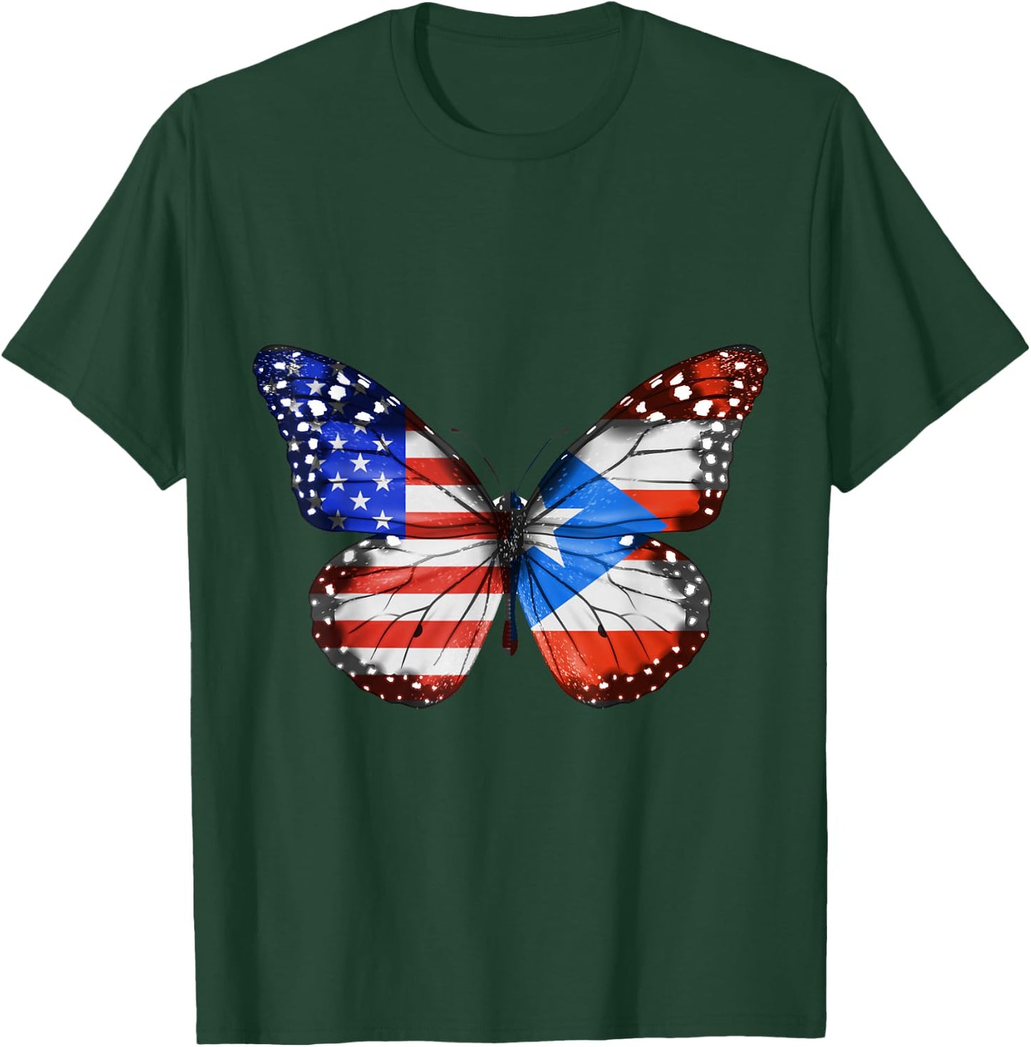 American Puerto Rican Flag Butterfly T-Shirt - T-Shirt | Forest