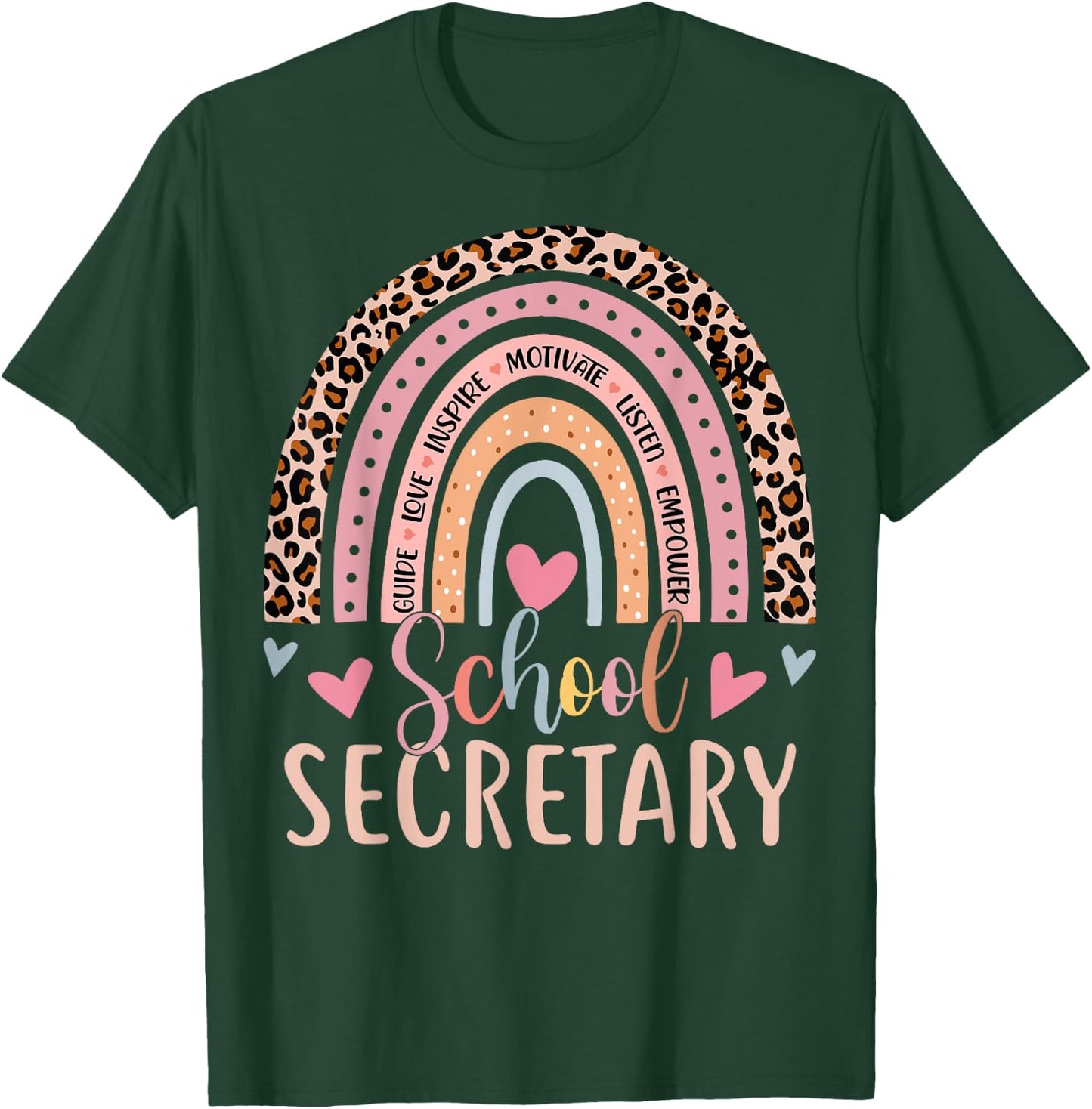 Funny School Secretary Rainbow Leopard Print Front Office T-Shirt - T-Shirt | Forest