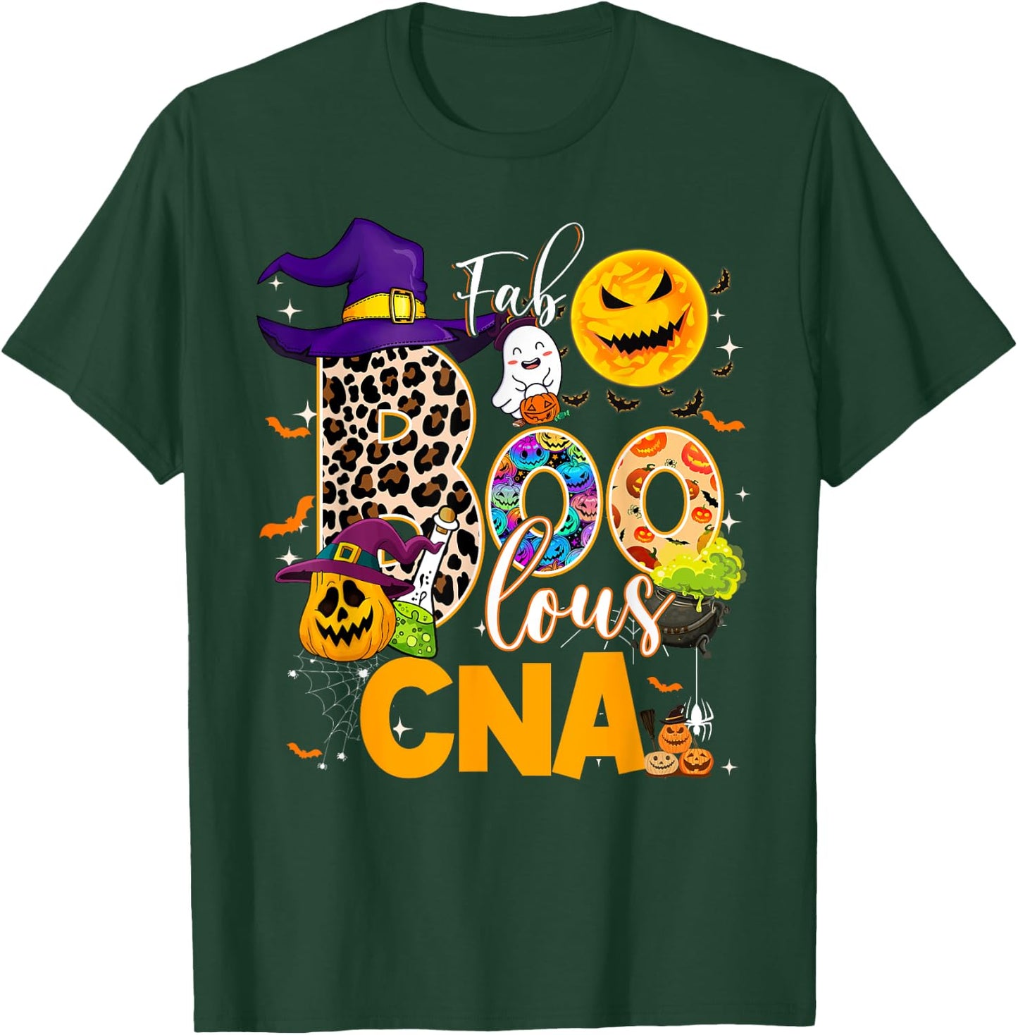 Fab Boo Lous CNA Nurse Nursing Halloween Leopard Pumpkin T-Shirt - T-Shirt | Forest