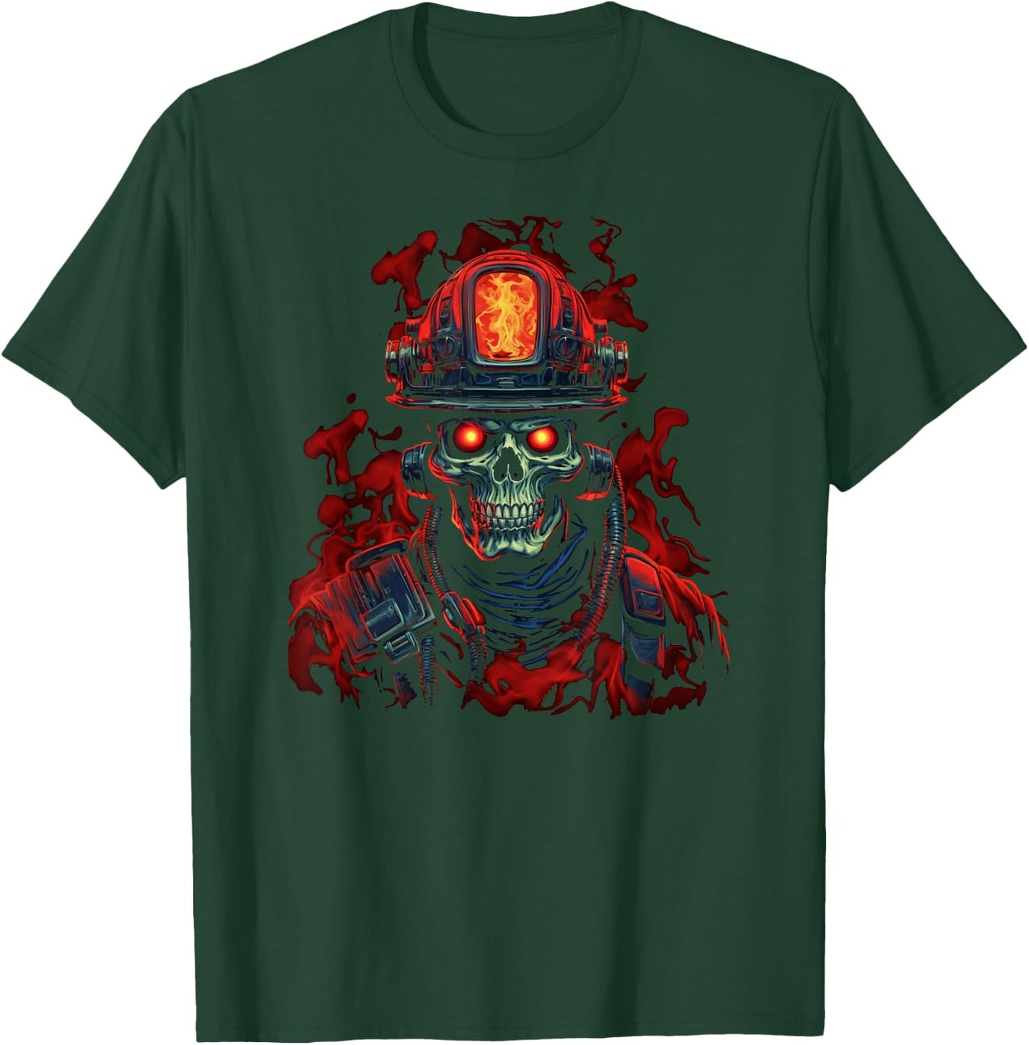Firefighter Skeleton Skull Vintage Fire T-Shirt - T-Shirt | Forest