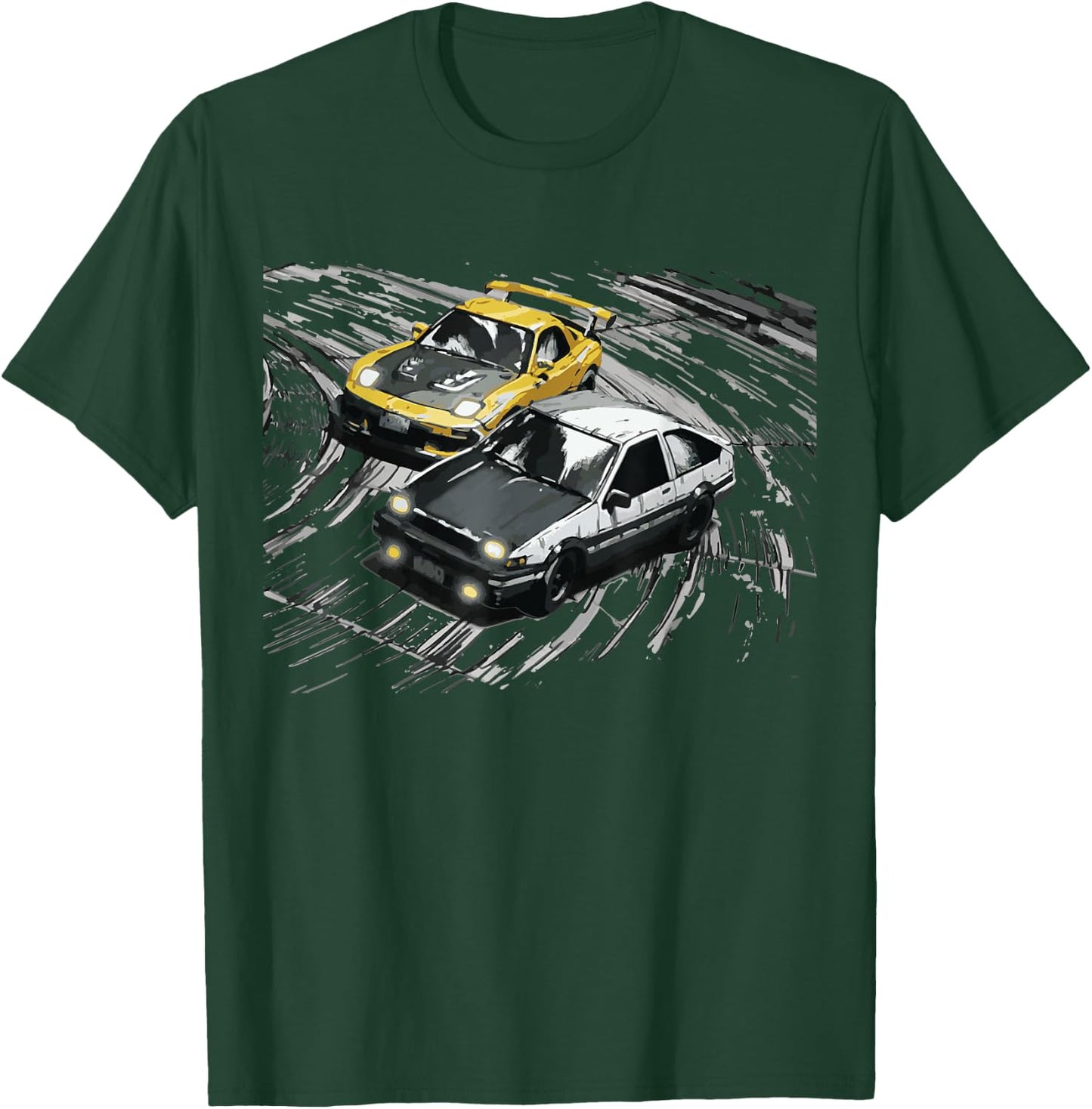 JDM Car Street Drift Race - 86 VS FD Anime Style T-Shirt - T-Shirt | Forest