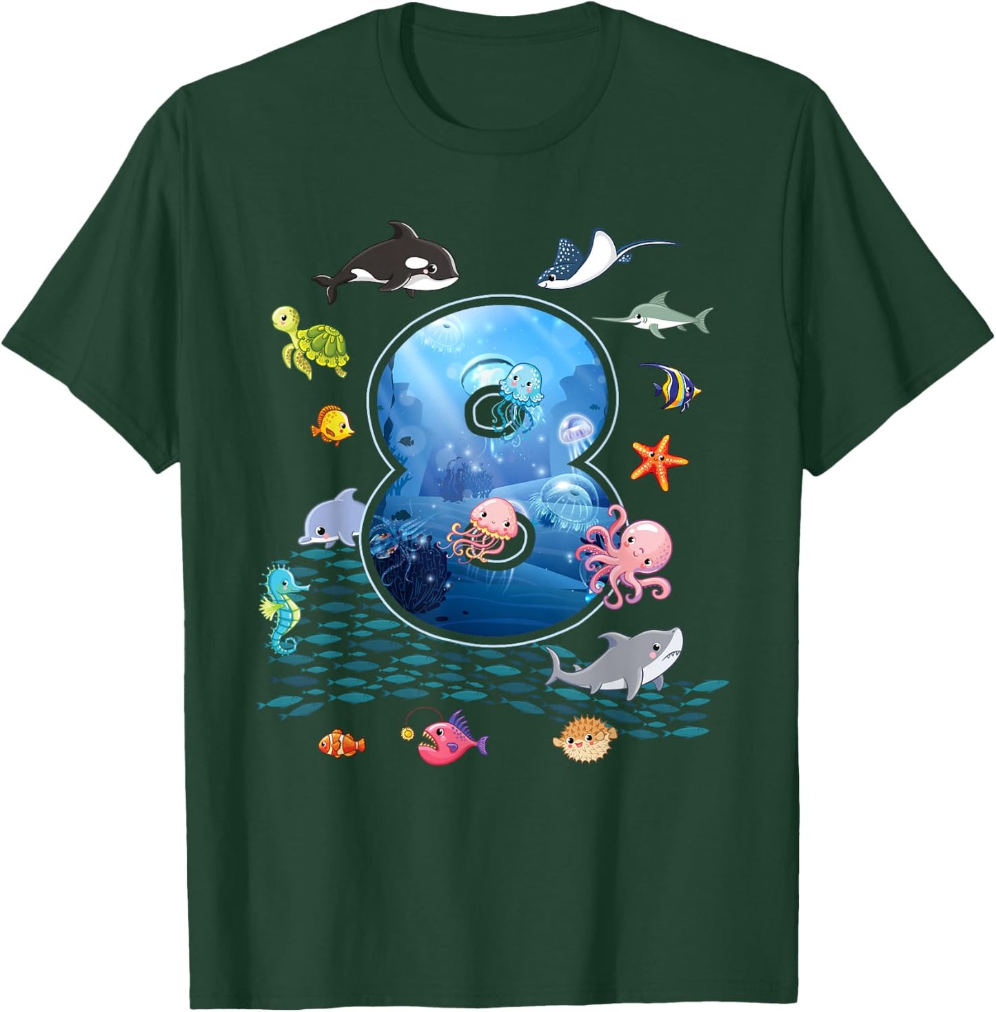 8th Birthday Aquarium Sea Aquatic Animals Lover Boys Girls T-Shirt - T-Shirt | Forest