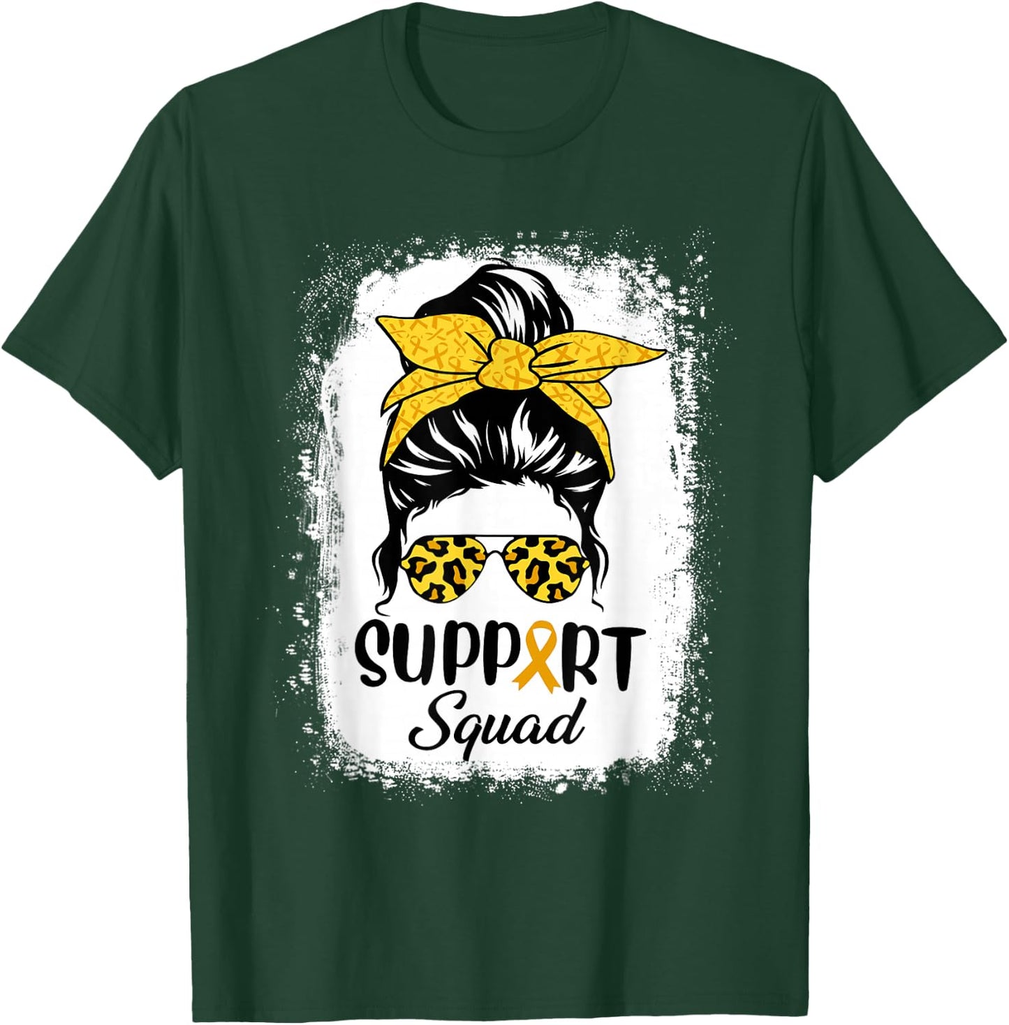 Messy Bun Glasses Support Squad Childhood Cancer Awareness T-Shirt - T-Shirt | Forest