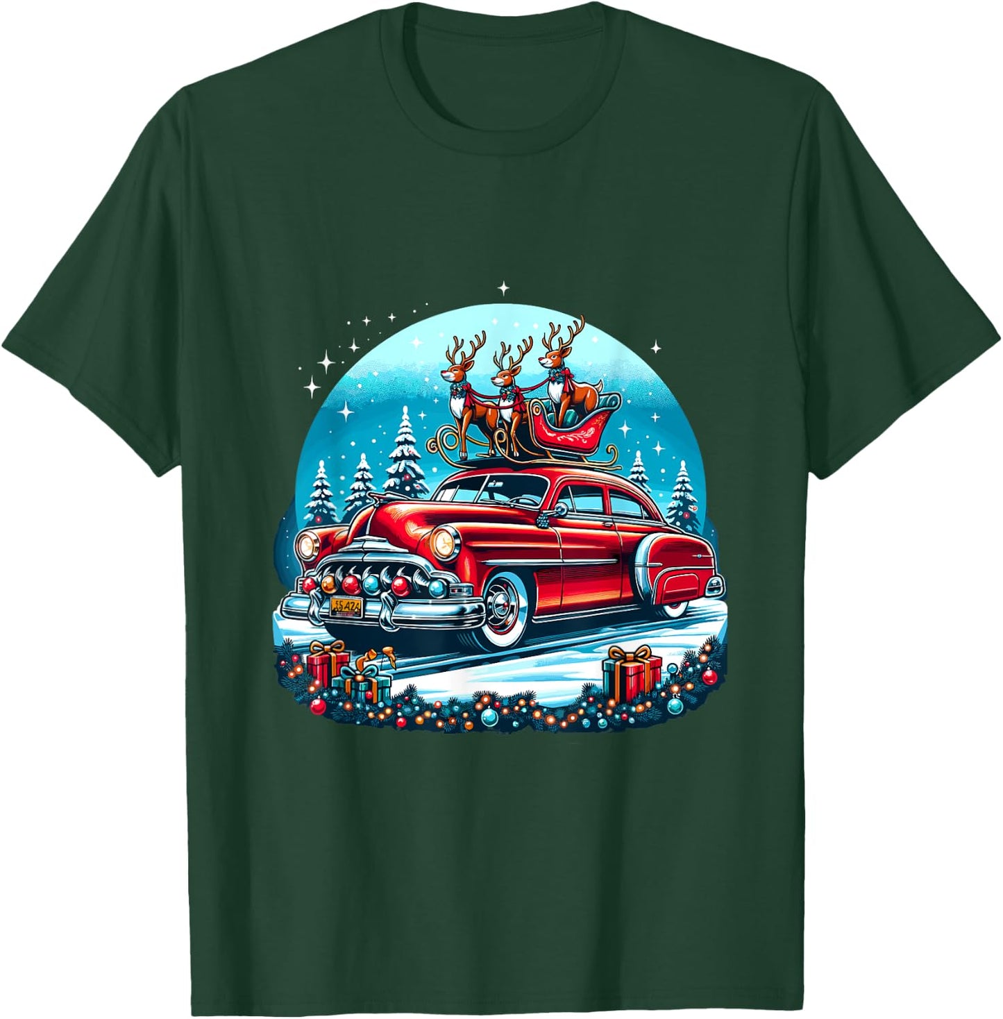 Holiday Roadtrip - Classic Car Christmas Tree T-Shirt - T-Shirt | Forest