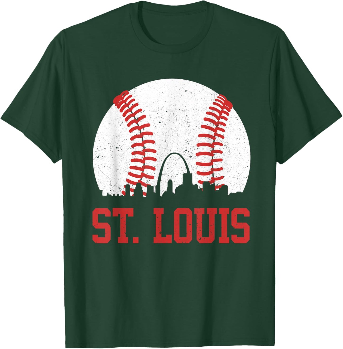 St. Louis Cityscape Vintage Baseball City Men Women Kids T-Shirt - T-Shirt | Forest