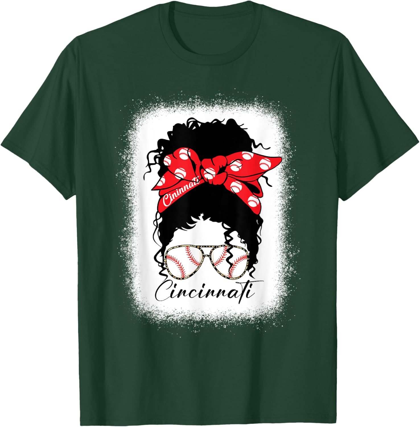 Cincinnati Messy Bun Bleached Baseball Fan I Love Cincinnati T-Shirt - T-Shirt | Forest