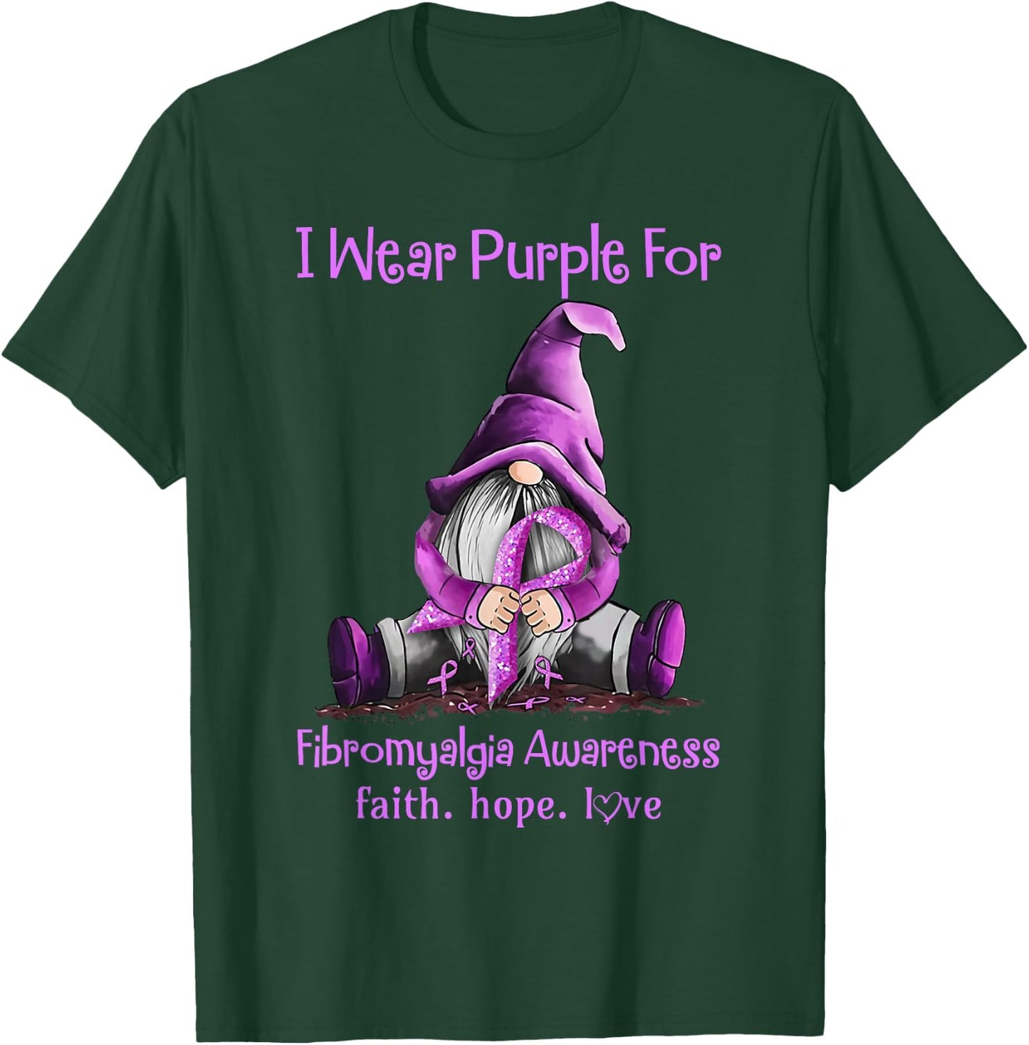 I Wear Purple Gnomes Ribbon Fibromyalgia Awareness T-Shirt - T-Shirt | Forest