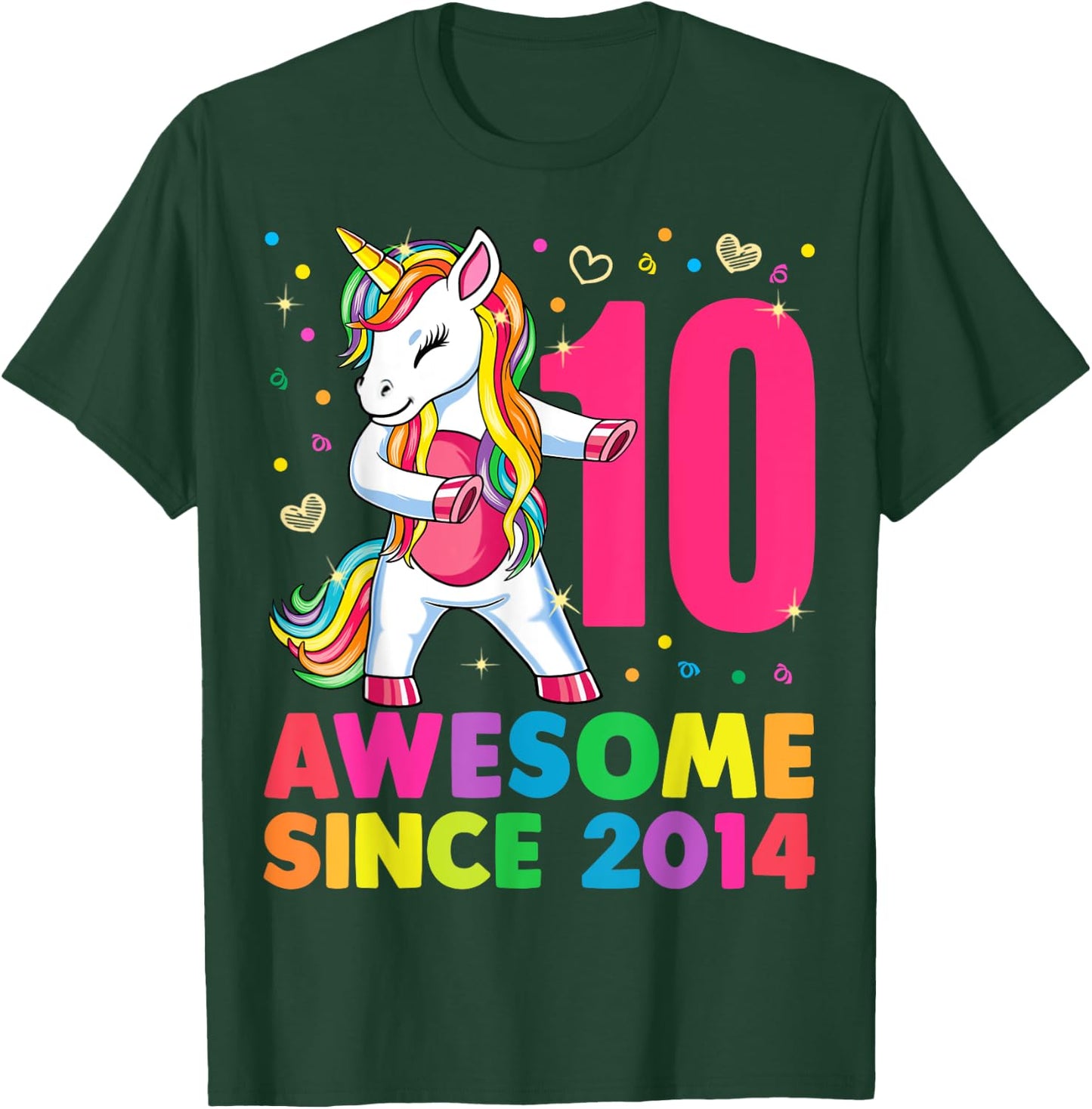 10 Years Old Unicorn Flossing 10th Birthday Girl Gift Party T-Shirt - T-Shirt | Forest