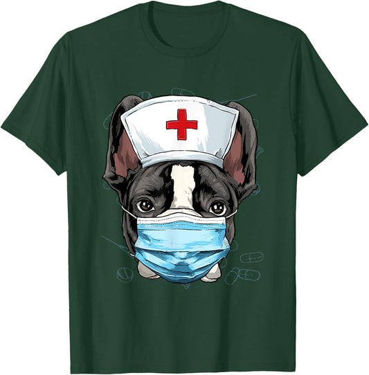 Hospital French Bulldog ER Nurse RN LPN Nurse Life Dog Lover T-Shirt - T-Shirt | Forest