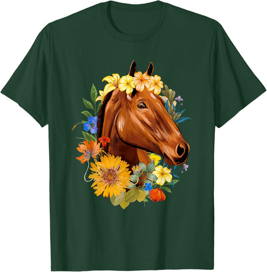 Floral Spring Horses - Animal Horse Rider Equestrian Lover T-Shirt - T-Shirt | Forest