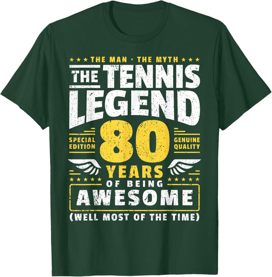 80th Birthday Tennis Player 80 Years T-Shirt - T-Shirt | Forest