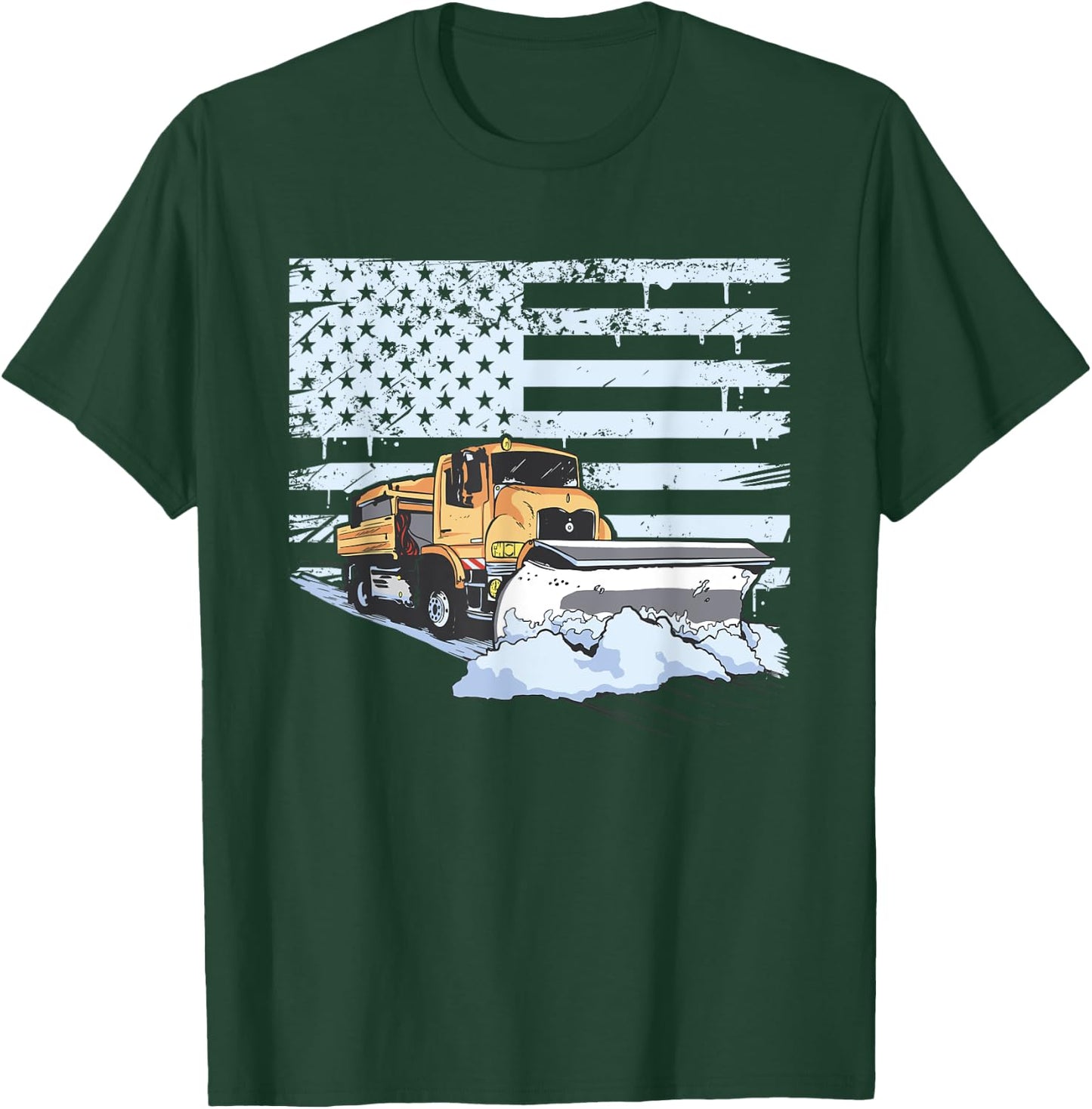 Snow Plow Truck Us Flag Snow Plow Driver T-Shirt - T-Shirt | Forest