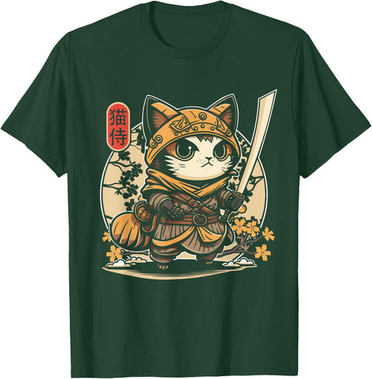 Japanese Samurai Cat Tattoo, Kawaii Ninja Cat T-Shirt - T-Shirt | Forest