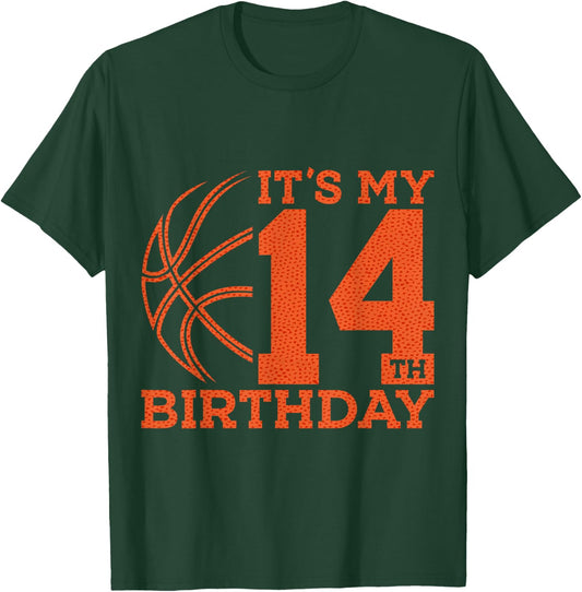 It's My 14th Birthday Basketball 14th Birthday T-Shirt - T-Shirt | Forest