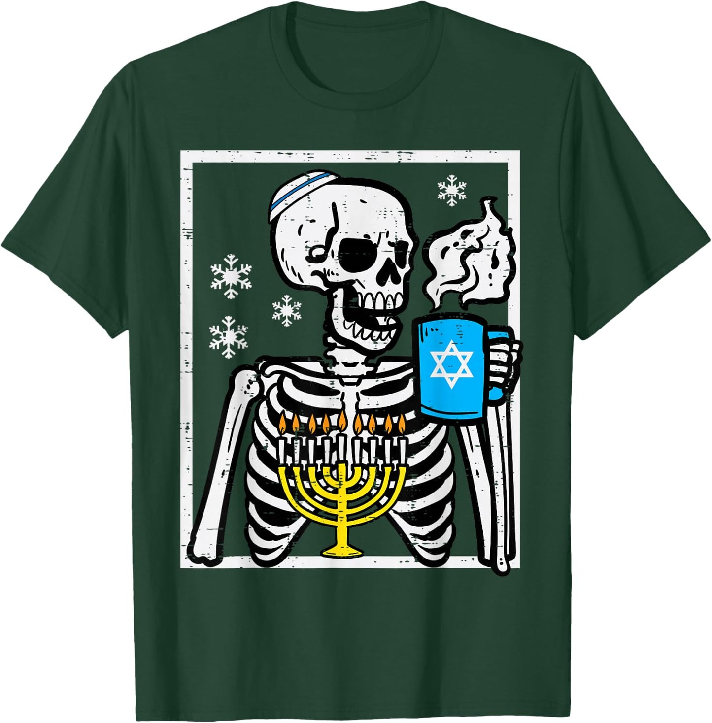 Hanukkah Skeleton Coffee Chanukah Jewish Festival Men Women T-Shirt - T-Shirt | Forest