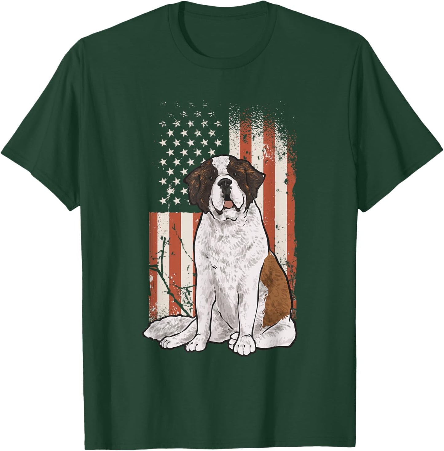 Saint Bernard Dog American Flag St. Bernard T-Shirt - T-Shirt | Forest
