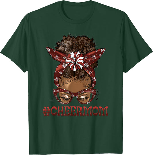 Cheer Mom Fun Messy Bun Afro Hair African Football Lover T-Shirt - T-Shirt | Forest