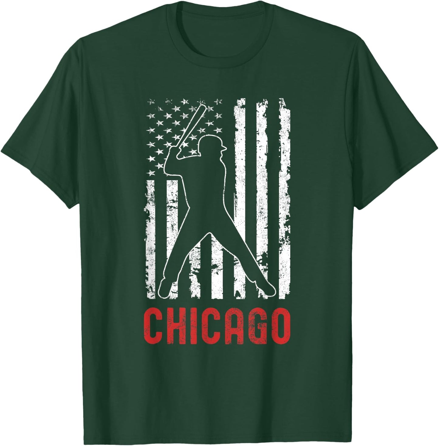 Chicago Illinois American Flag Baseball Weathered T-Shirt - T-Shirt | Forest