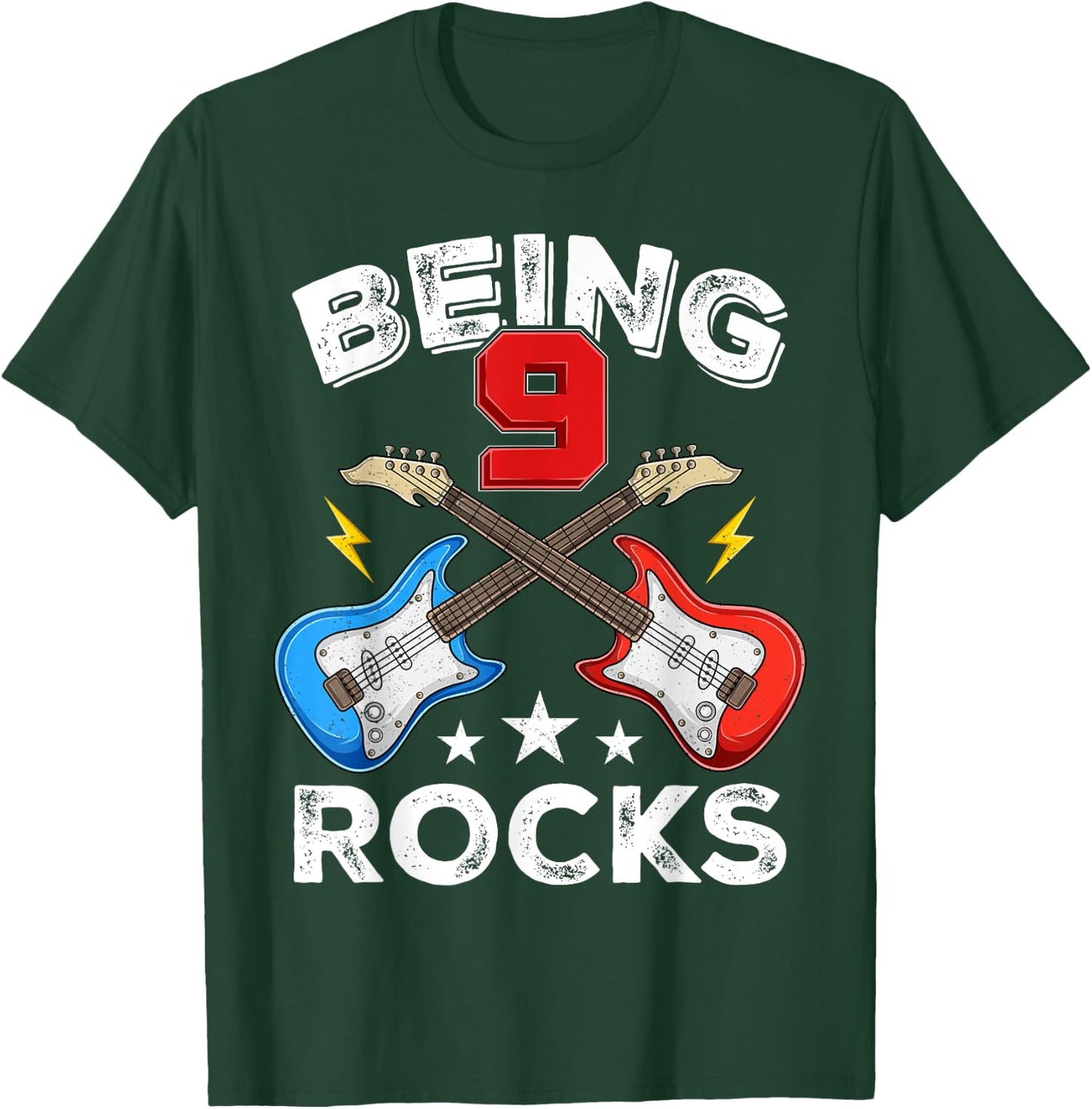 Being 9 Rocks Guitar Nine Year Old Cool 9th Birthday Kids T-Shirt - T-Shirt | Forest