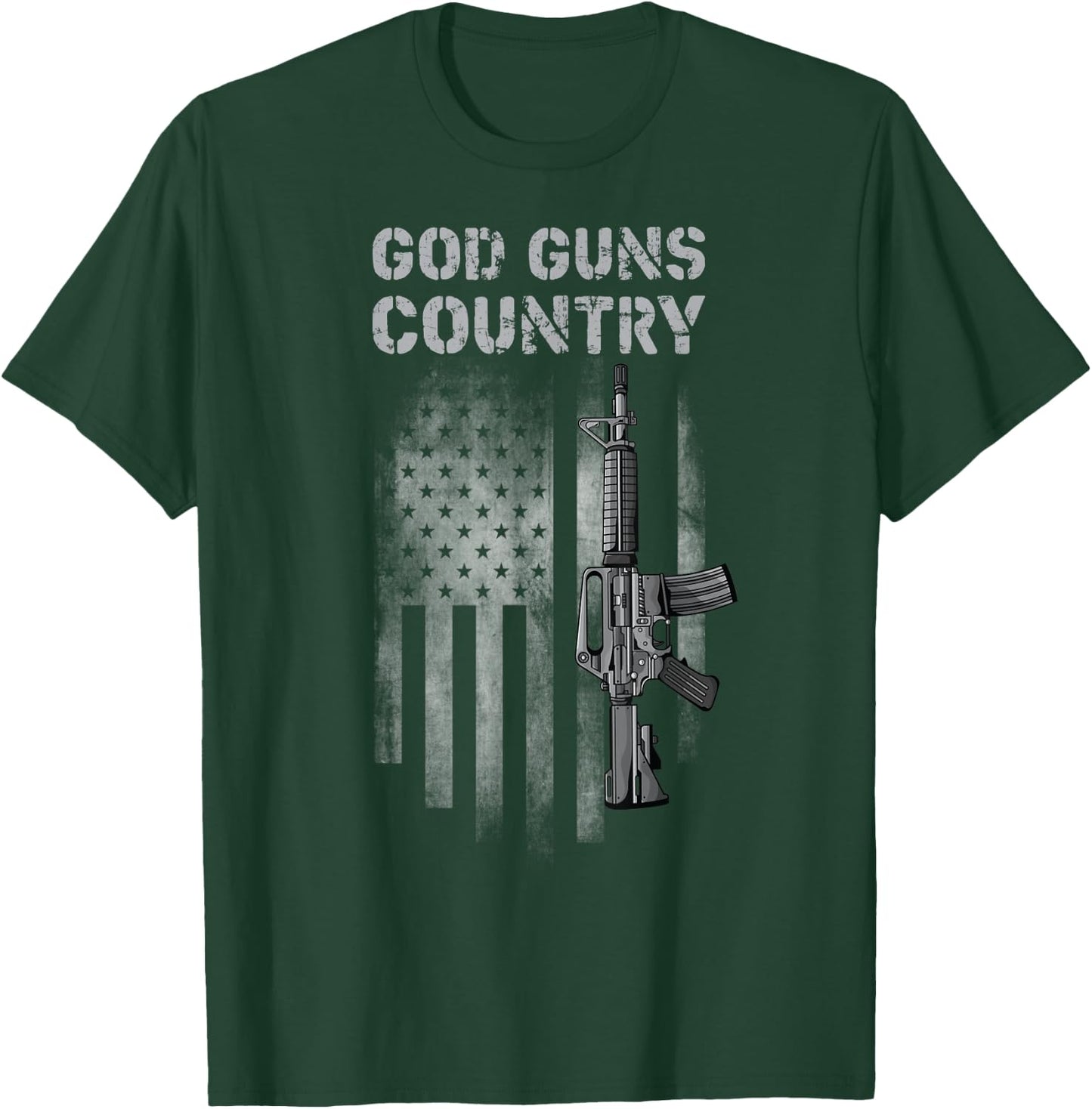 God Guns Country With Gun American Flag Patriotic Men T-Shirt - T-Shirt | Forest