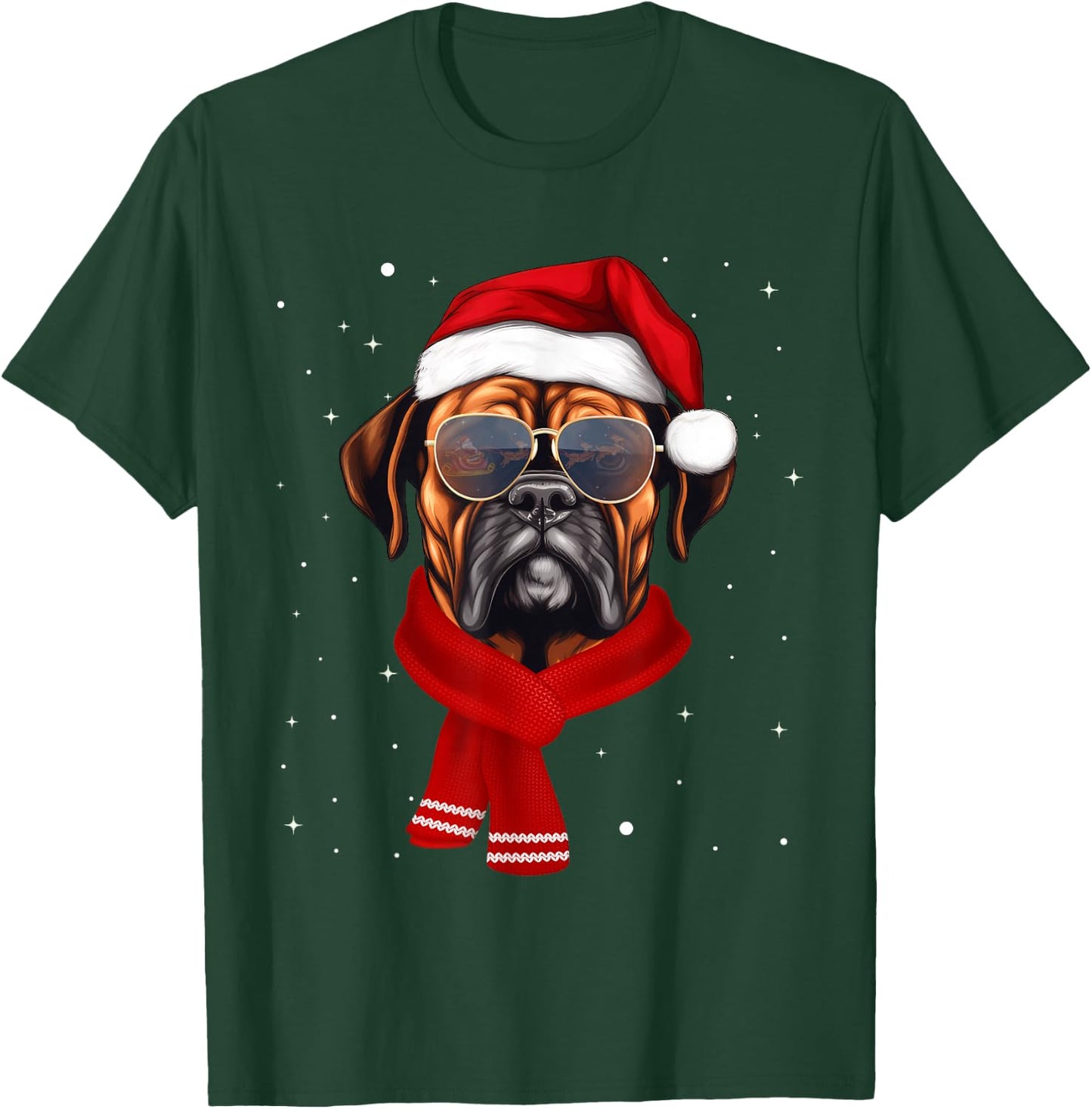 Funny Boxer Dog Christmas Lights Xmas Outfit Pajama Matching T-Shirt - T-Shirt | Forest