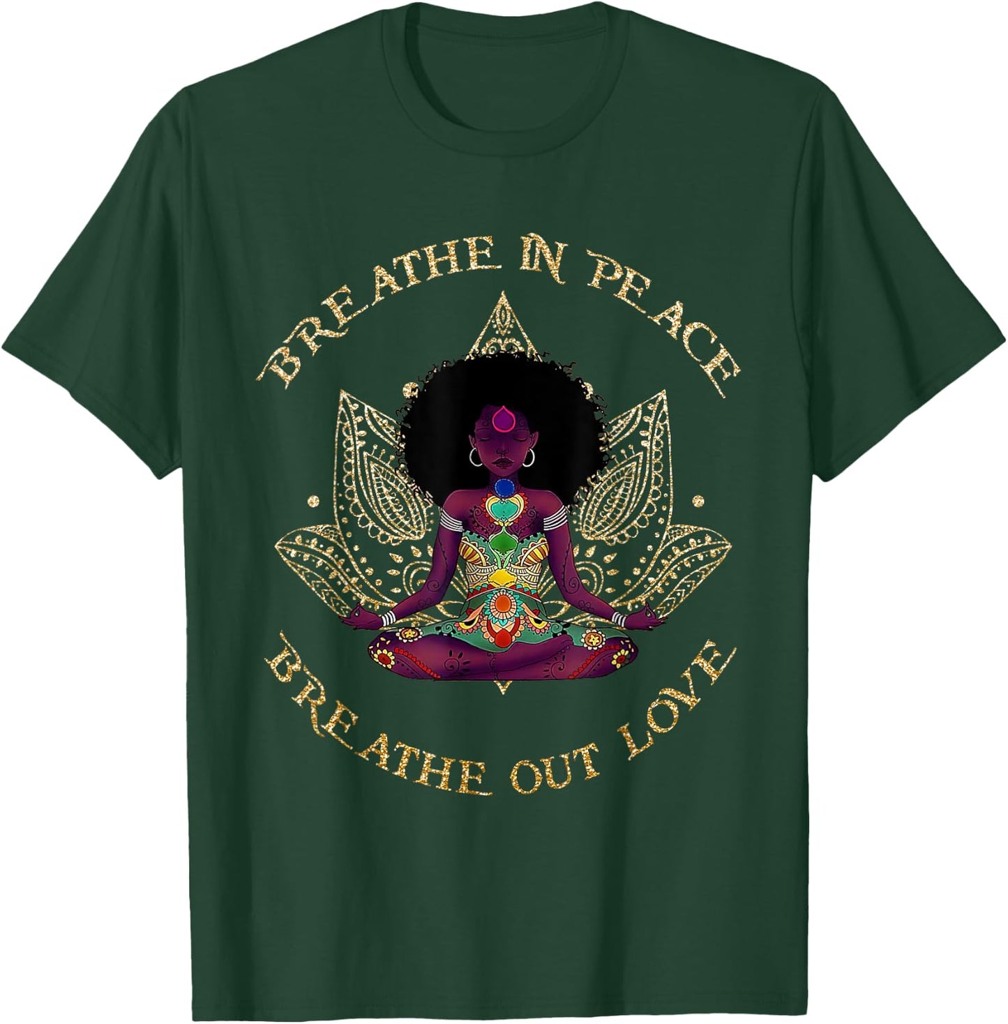 Breathe In Peace Breath Out Love Yoga Black Afro Girl Outfit T-Shirt - T-Shirt | Forest