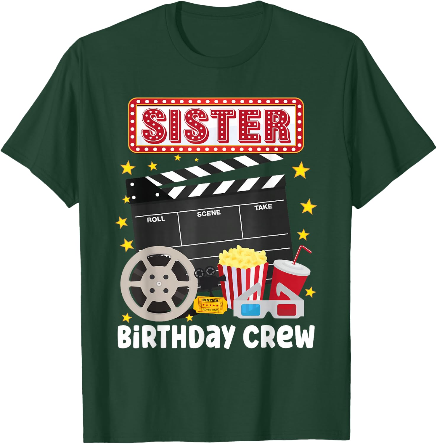 Sister Birthday Crew Movie Night Theme Matching Party T-Shirt - T-Shirt | Forest