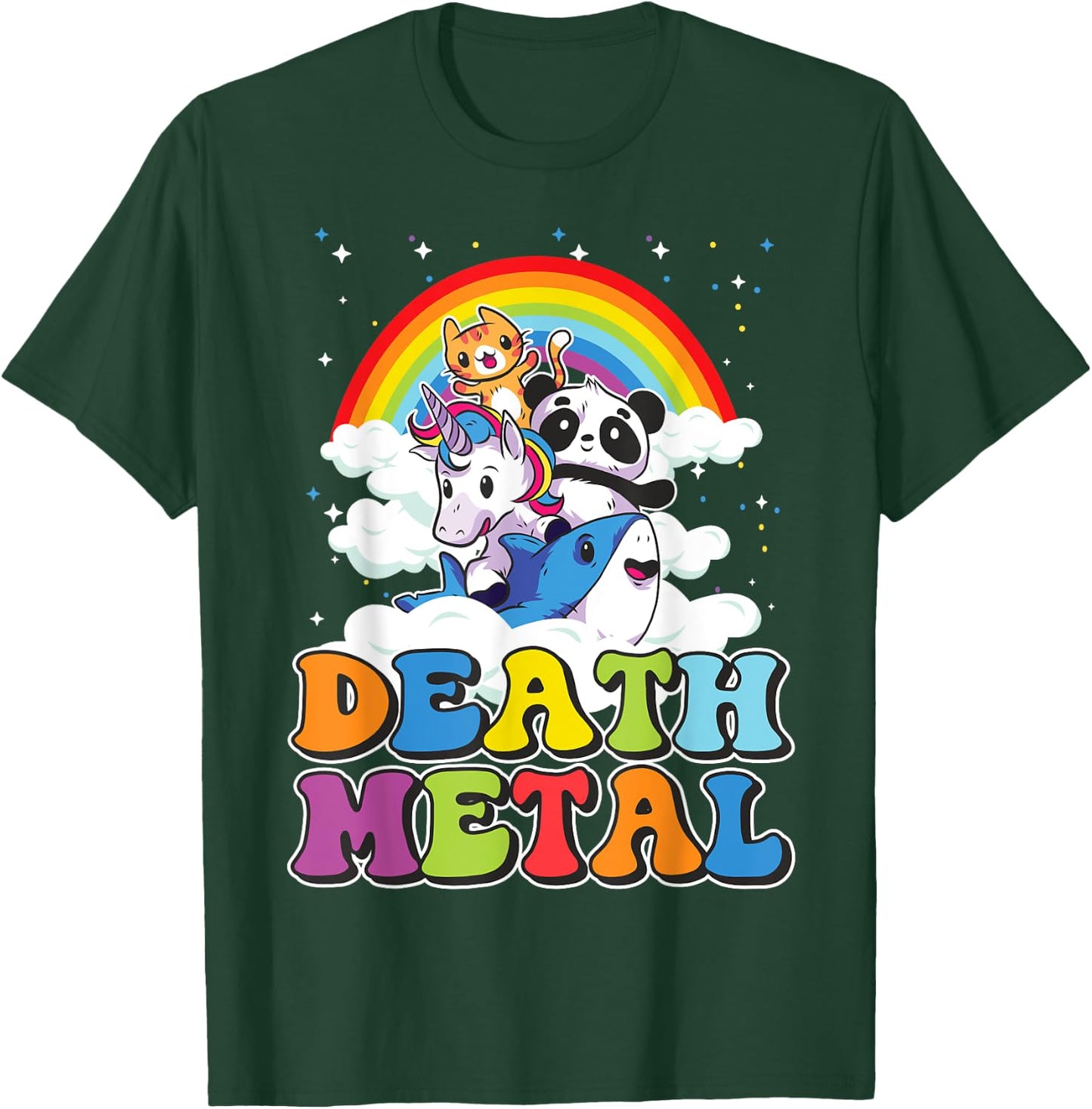 Retro Death Metal Cat Rainbow Unicorn Funny Heavy Metal T-Shirt - T-Shirt | Forest