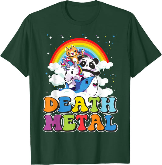 Retro Death Metal Cat Rainbow Unicorn Funny Heavy Metal T-Shirt - T-Shirt | Forest