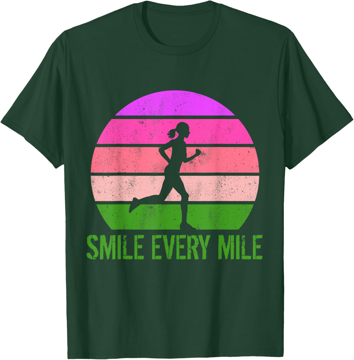 Women Running Marathon Funny Runner Smile Every Mile T-Shirt - T-Shirt | Forest