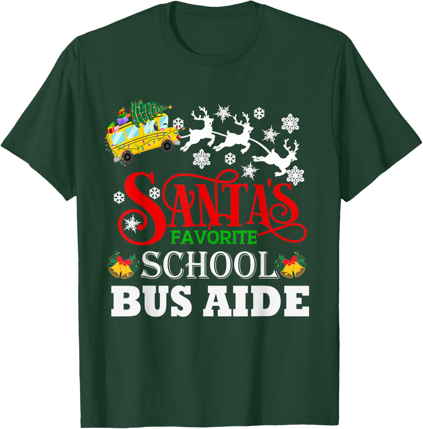 Santa's Favorite School Bus Aide Christmas Pajama T-Shirt - T-Shirt | Forest