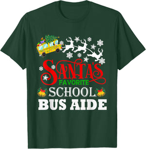 Santa's Favorite School Bus Aide Christmas Pajama T-Shirt - T-Shirt | Forest