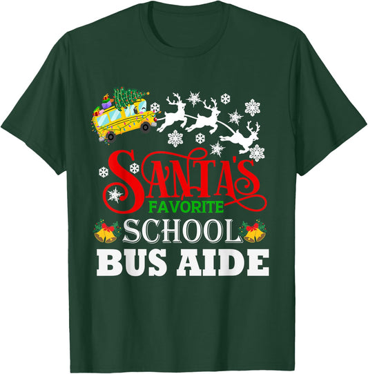 Santa's Favorite School Bus Aide Christmas Pajama T-Shirt - T-Shirt | Forest