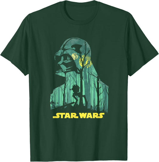 Star Wars Darth Vader Silhouette Endor Forest AT-ST Walker T-Shirt - T-Shirt | Forest