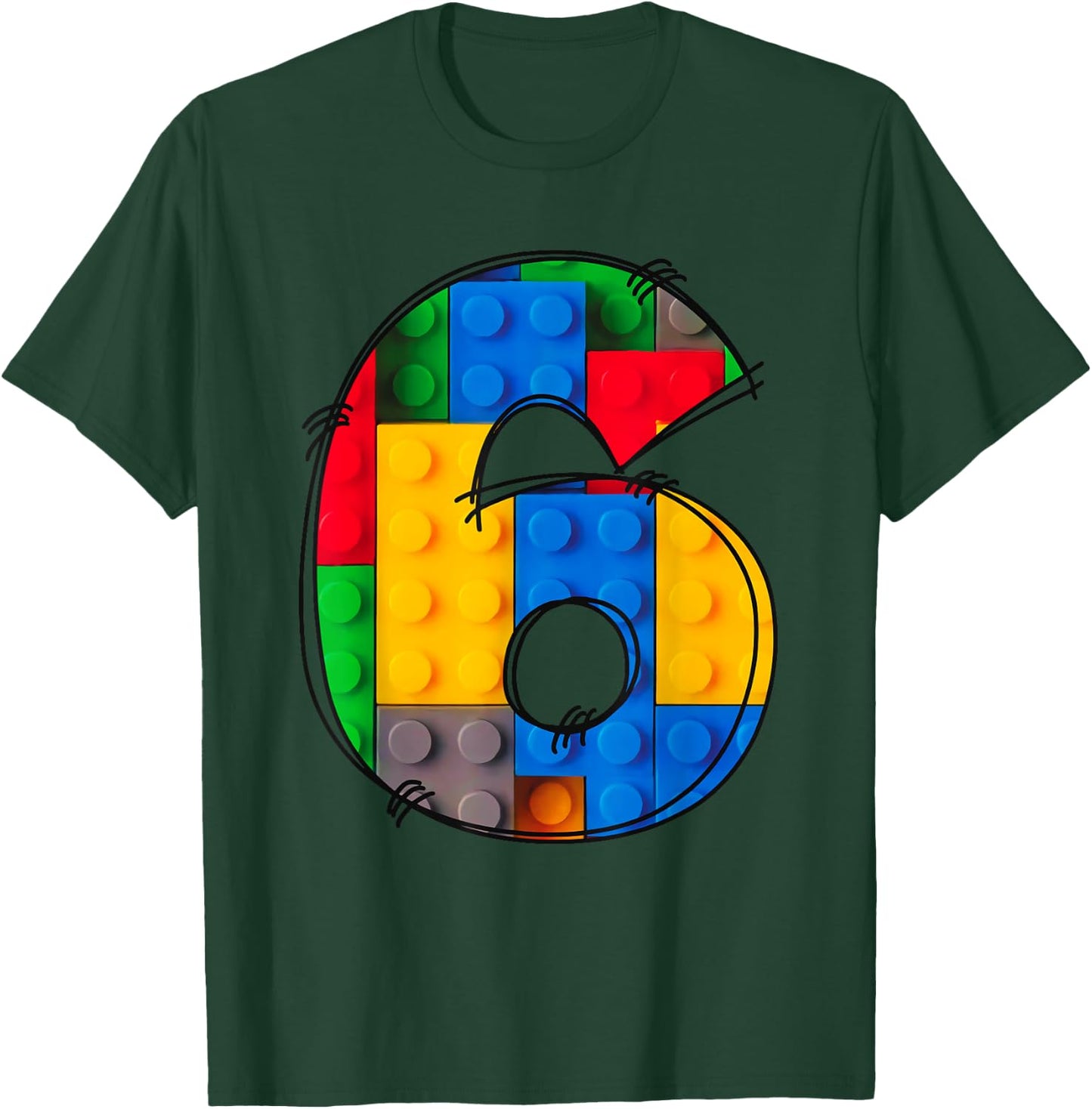 6 Year Old Blocks Building Master Builder 6th Birthday Kids T-Shirt - T-Shirt | Forest