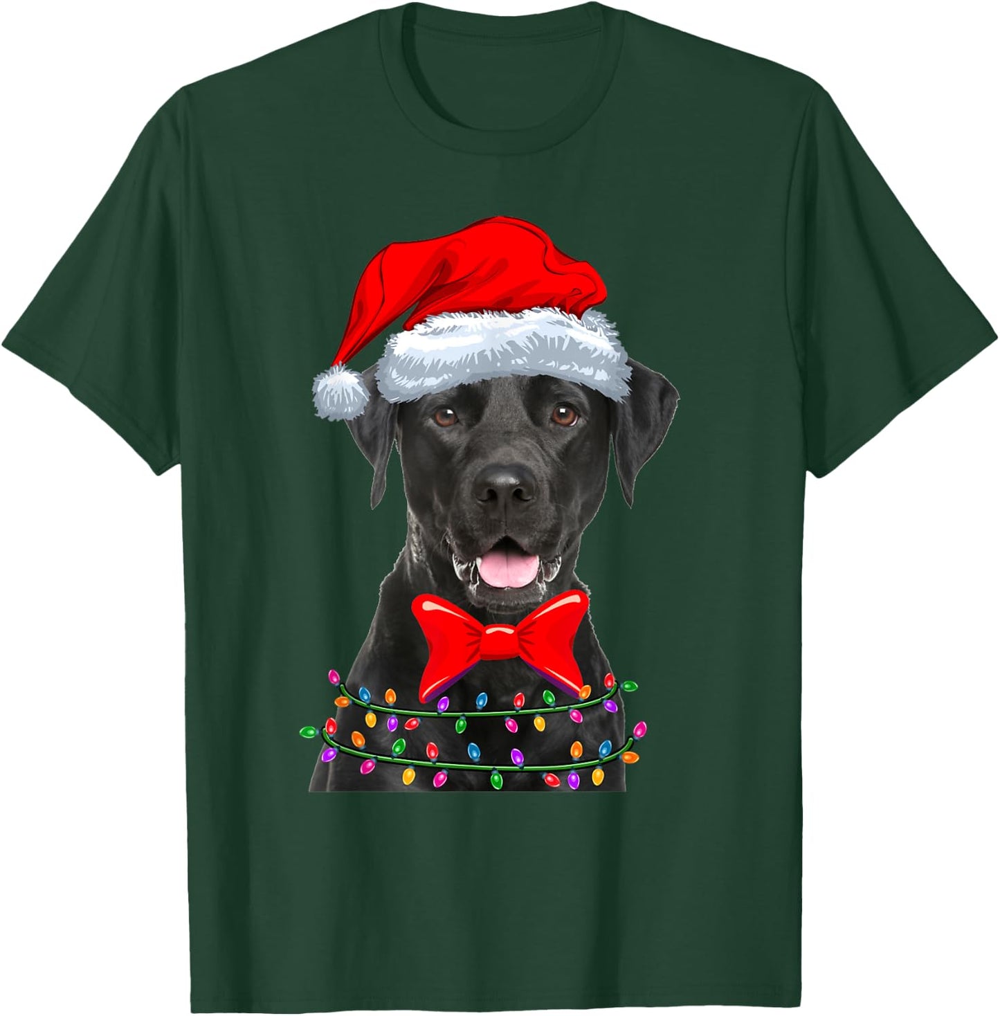 Christmas Lights Black Labrador Wearing Xmas Hat - Dog Lover Men Women Kids T-Shirt - T-Shirt | Forest