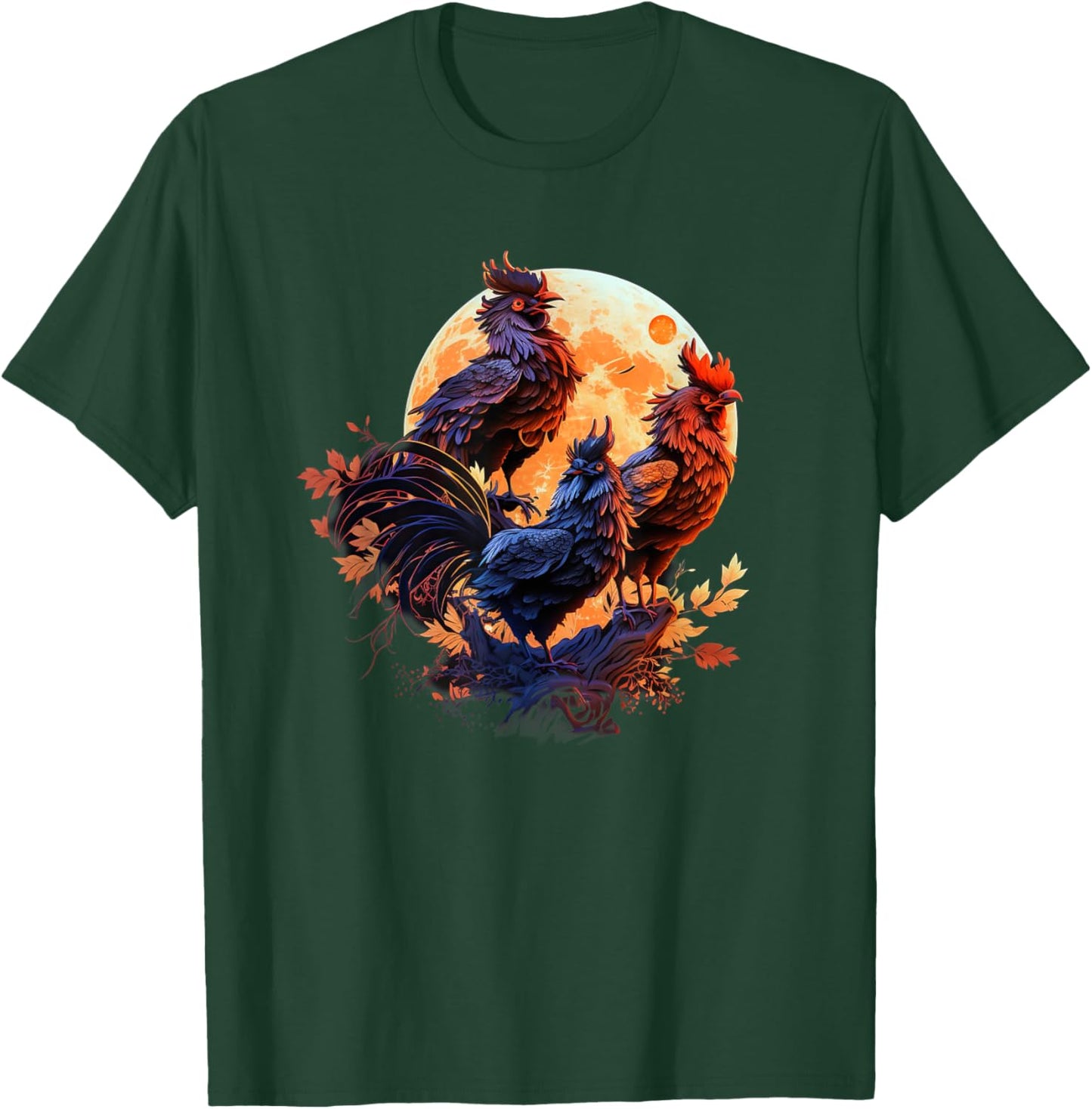 Aesthetic Rooster Howling At Moon T-Shirt - T-Shirt | Forest